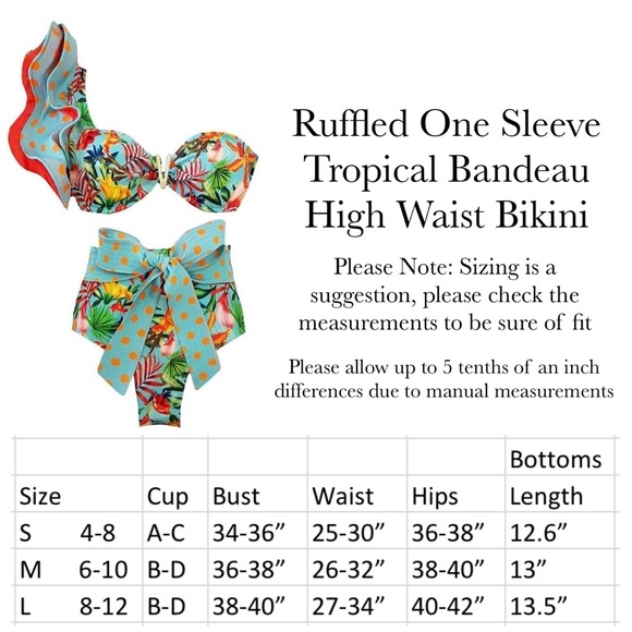 Retro Ruffled One Sleeve Tropical Bandeau High Waist Bikini - Picture 16 of 16